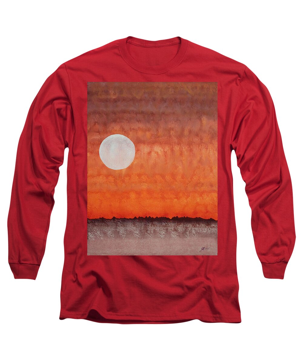 Mojave Long Sleeve T-Shirt featuring the painting Moon over Mojave by Sol Luckman