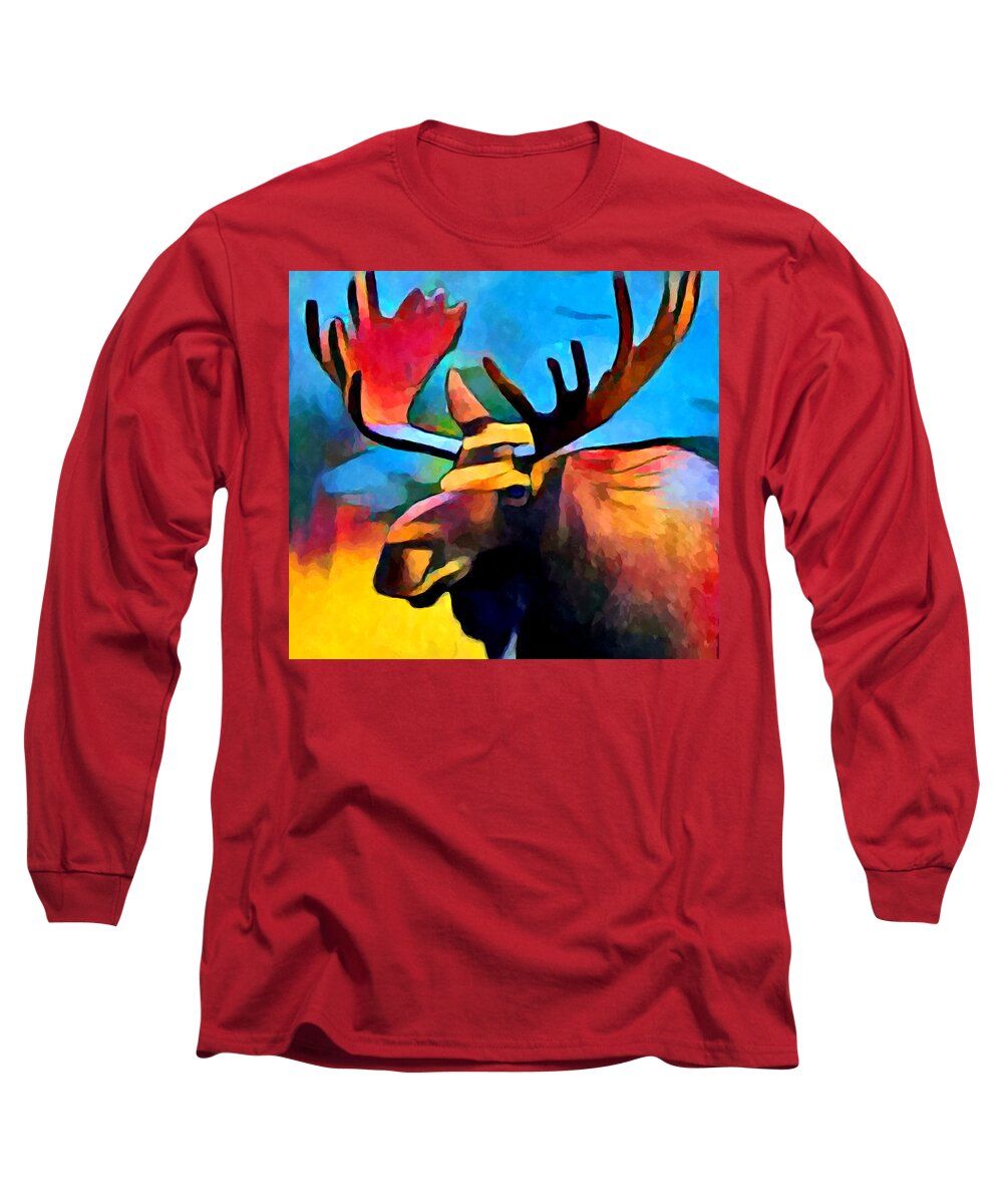 Moose Long Sleeve T-Shirt featuring the painting Moose by Chris Butler