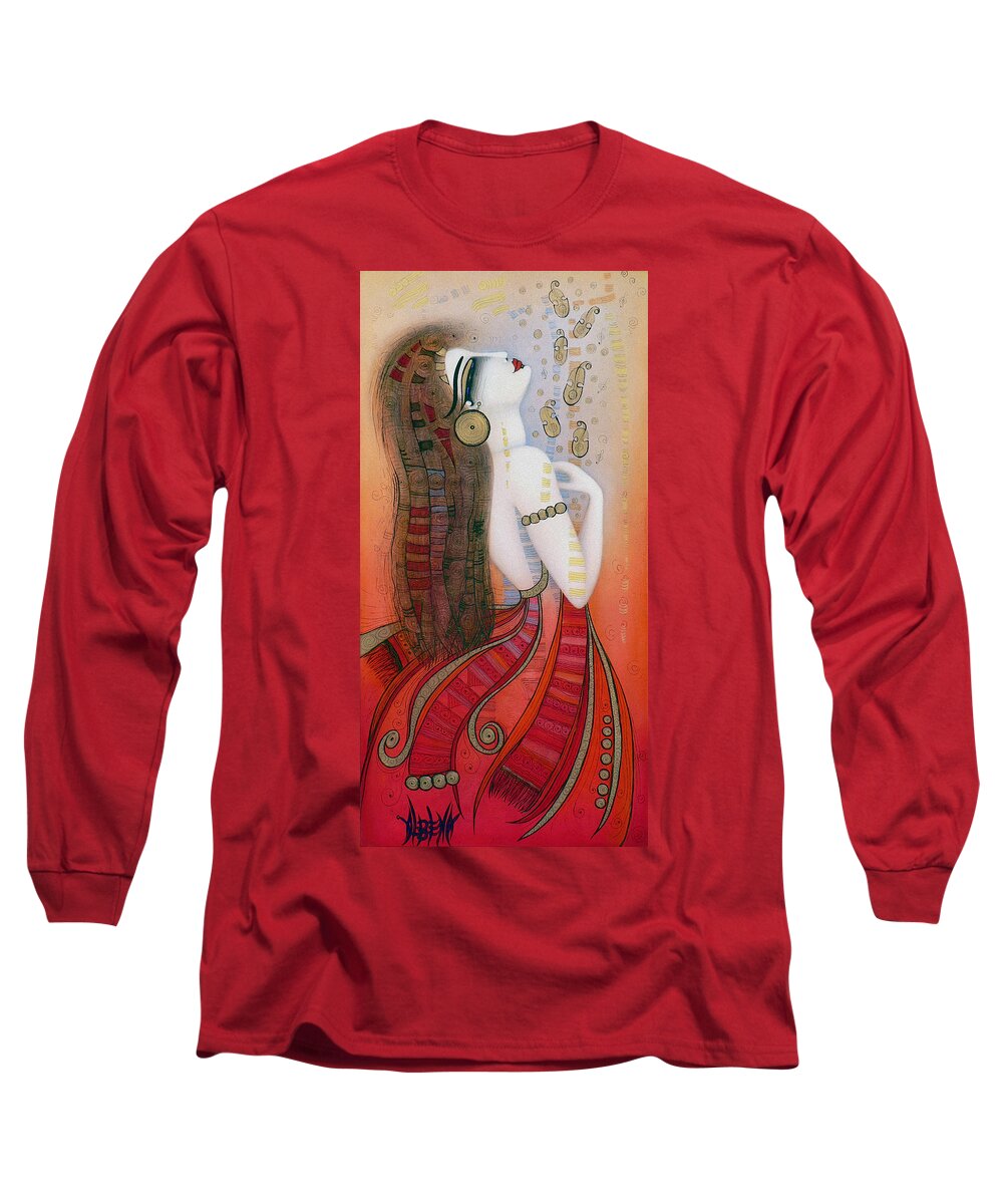 Red Long Sleeve T-Shirt featuring the painting My soul is a moan... by Albena Vatcheva