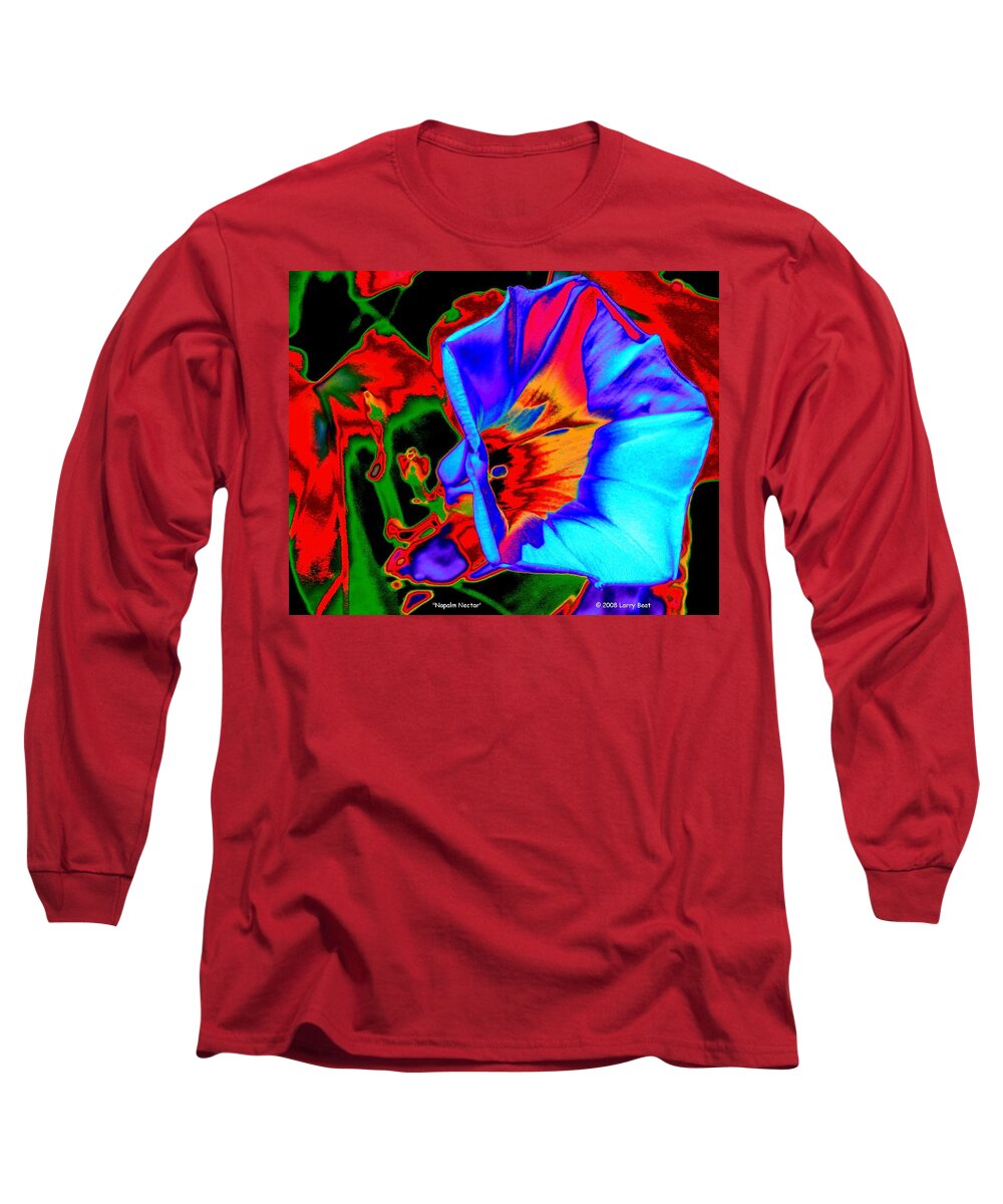 Flower Long Sleeve T-Shirt featuring the digital art Napalm Nectar by Larry Beat