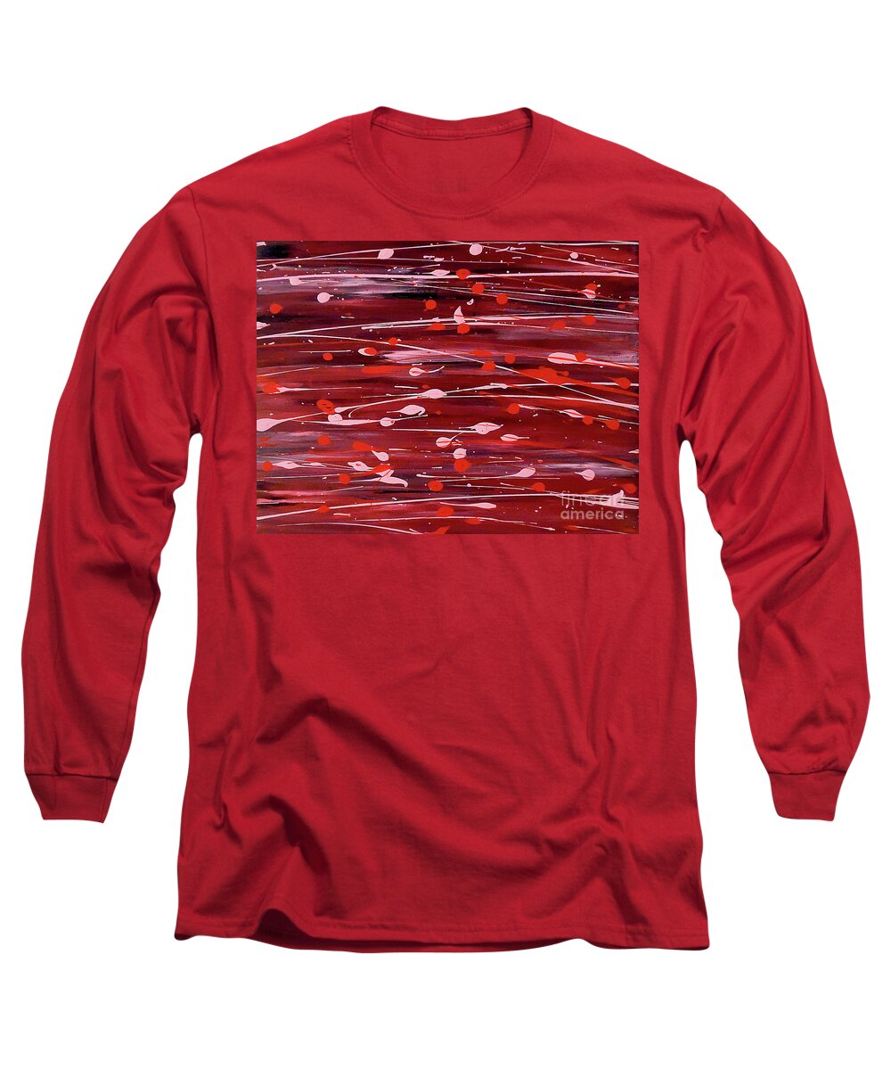 Red Pink Abstract Long Sleeve T-Shirt featuring the painting Nervous Energy by Jilian Cramb - AMothersFineArt