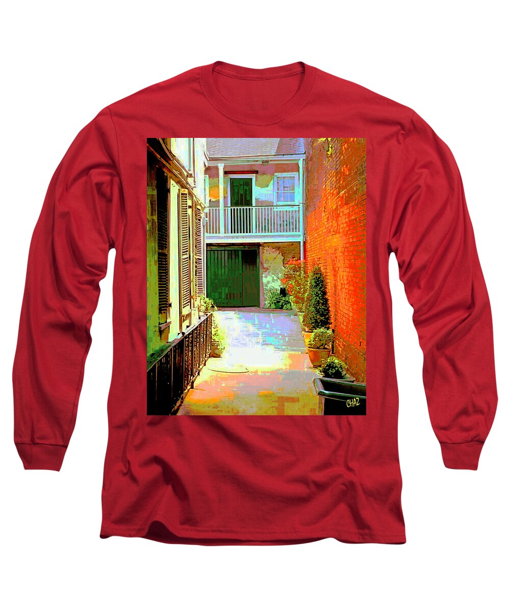 Cityscape Long Sleeve T-Shirt featuring the digital art New Orleans Back Alley by CHAZ Daugherty