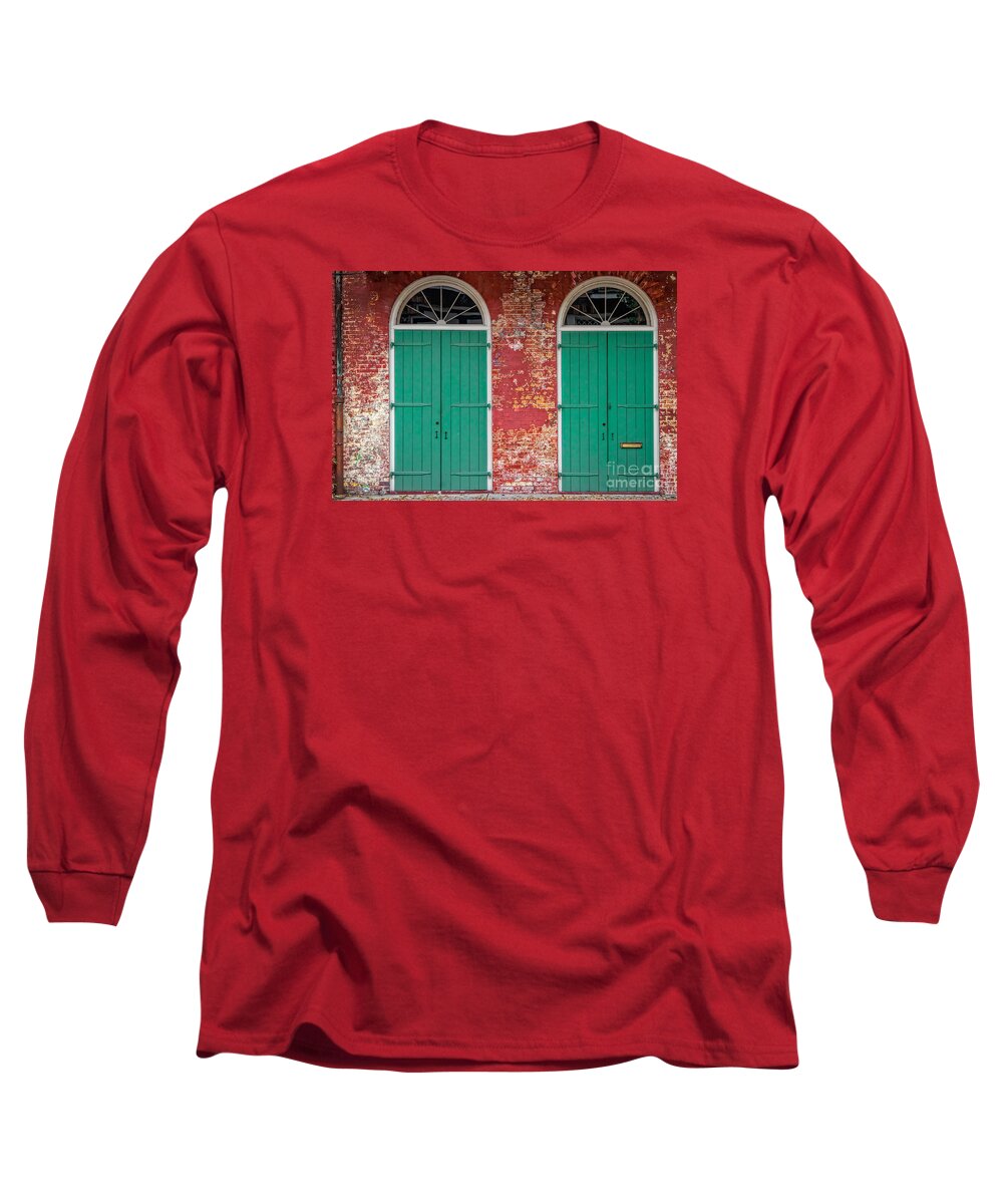 New Orleans Long Sleeve T-Shirt featuring the photograph NOLA Green Doors by Jarrod Erbe