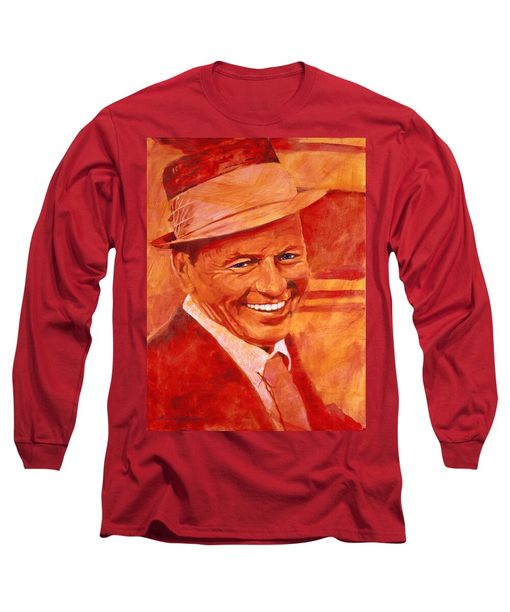 Frank Sinatra Long Sleeve T-Shirt featuring the painting Old Blue Eyes by David Lloyd Glover