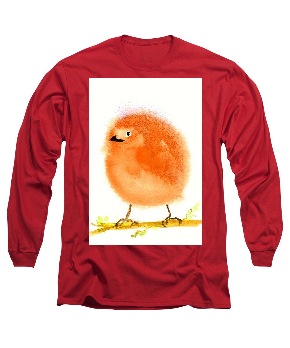 Watercolor Long Sleeve T-Shirt featuring the painting Orange Fluff by Anne Duke