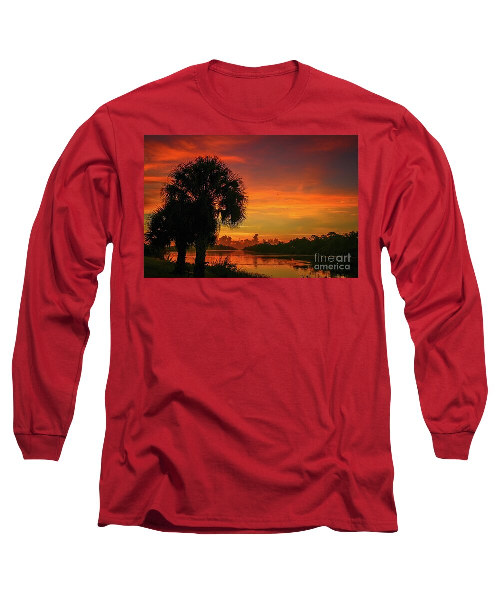 Palm Long Sleeve T-Shirt featuring the photograph Palm Silhouette Sunrise by Tom Claud