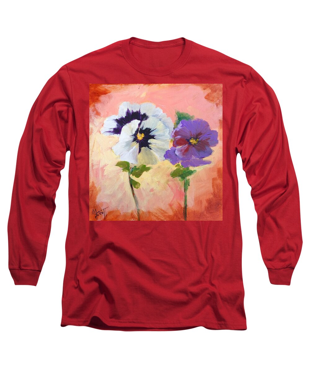 Pansy Flowers Long Sleeve T-Shirt featuring the painting Pansies by Mary Scott