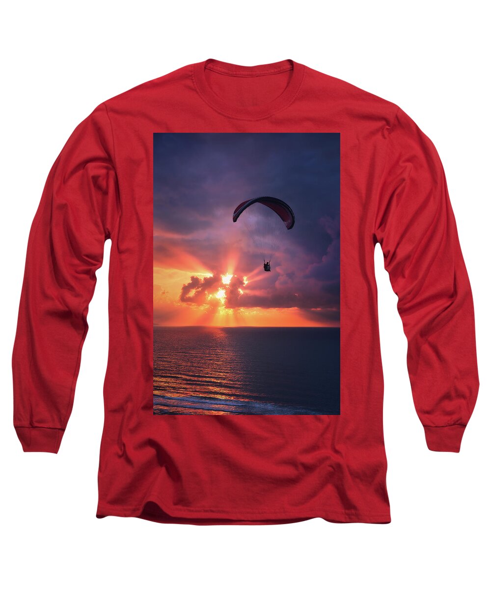 Paraglider Long Sleeve T-Shirt featuring the photograph Crack the Skye by Mikel Martinez de Osaba