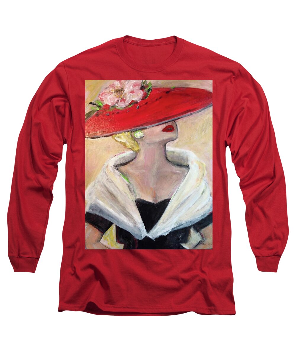 Red Hat Long Sleeve T-Shirt featuring the painting Paris Chic by Denice Palanuk Wilson