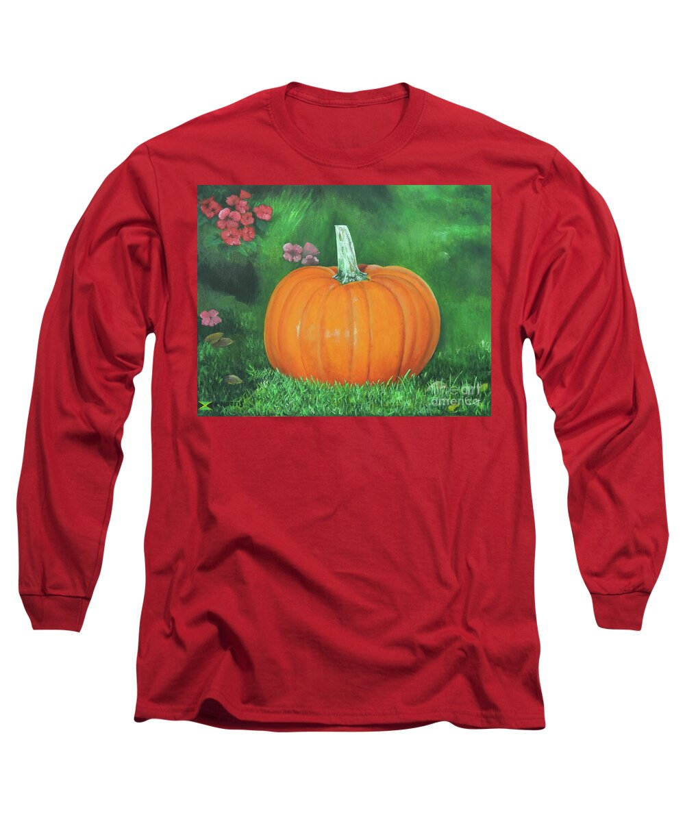 Fall Painting Long Sleeve T-Shirt featuring the painting Pauline's Pumpkin by Kenneth Harris