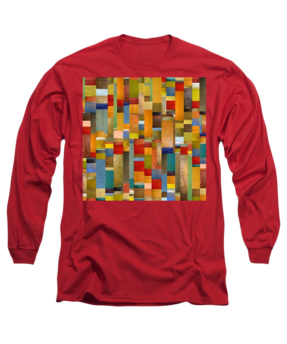 Multicolored Long Sleeve T-Shirt featuring the painting Pieces Parts by Michelle Calkins