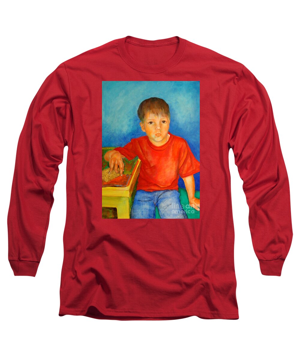 Portrait Of A Boy Long Sleeve T-Shirt featuring the painting Portrait Andres by Dagmar Helbig