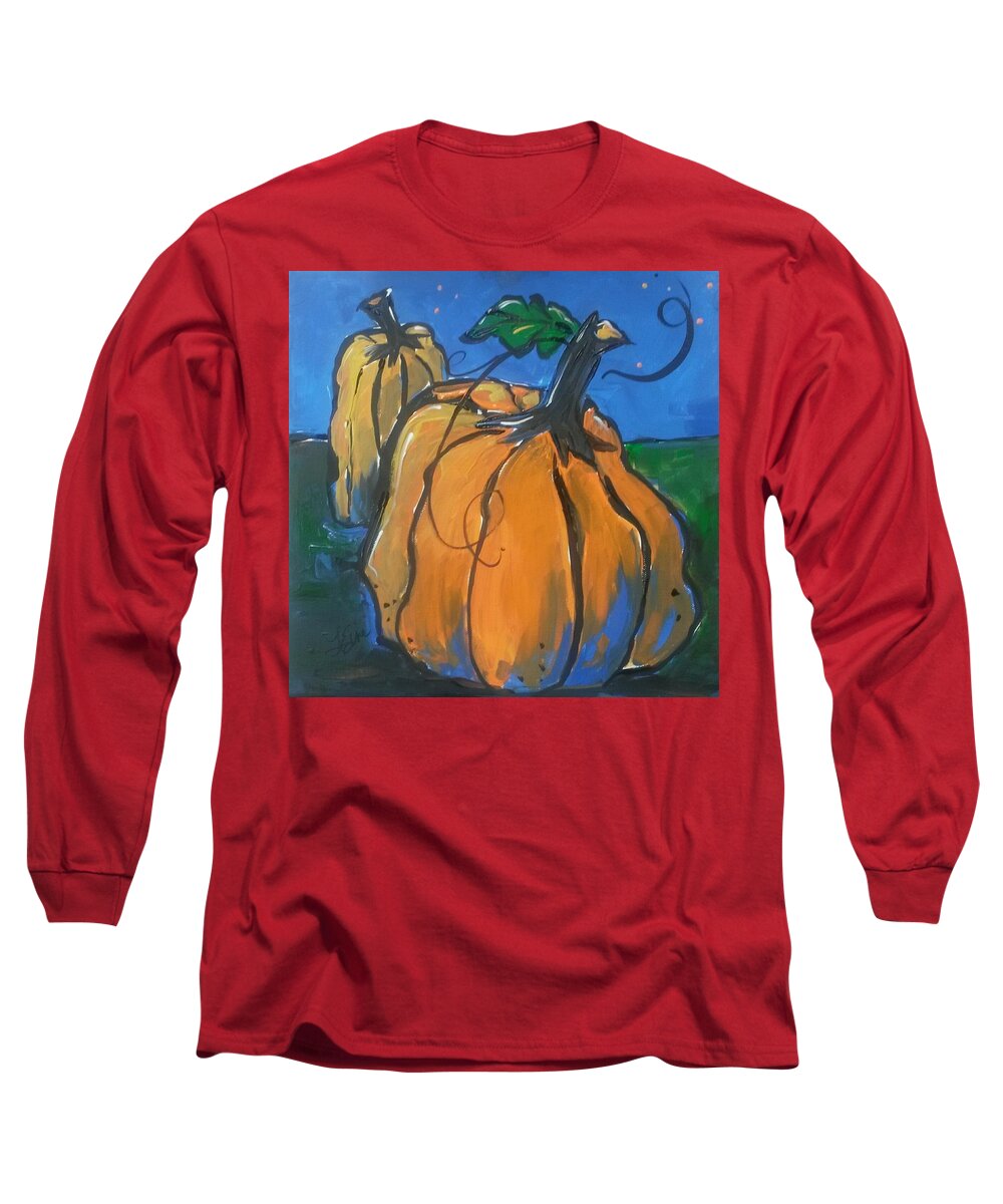 Pumpkin Long Sleeve T-Shirt featuring the painting Pumpkins at Twilight by Terri Einer