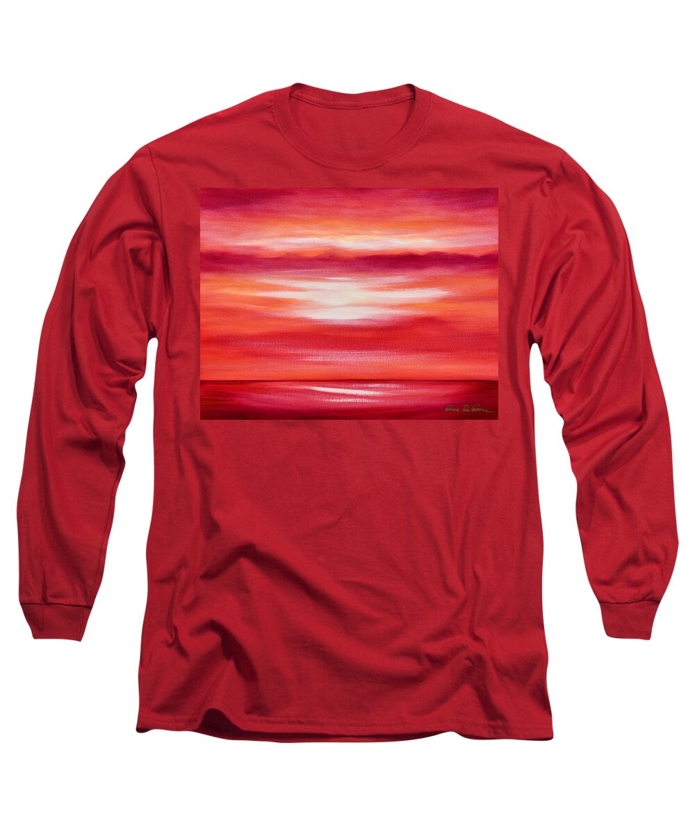 Art Long Sleeve T-Shirt featuring the painting Red Abstract Sunset by Gina De Gorna