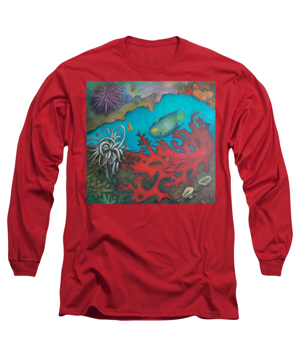 Reef Long Sleeve T-Shirt featuring the painting Red Reef by Lynn Buettner