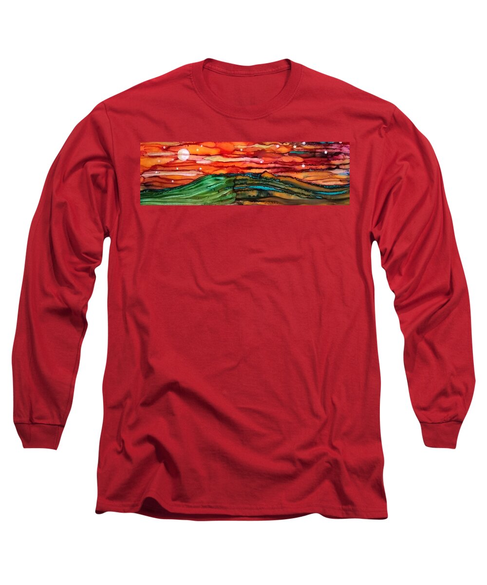Alcohol Ink Prints Long Sleeve T-Shirt featuring the painting East Meets West by Betsy Carlson Cross