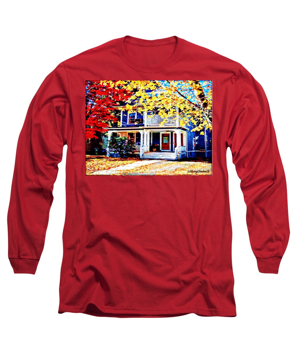 Mix Media Long Sleeve T-Shirt featuring the mixed media Reds And Yellows by MaryLee Parker