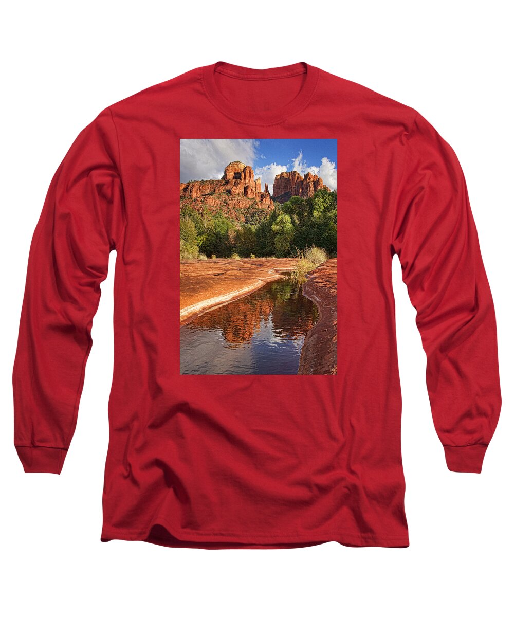 Cathedral Rock Long Sleeve T-Shirt featuring the photograph Reflections of Cathedral Rock by Leda Robertson