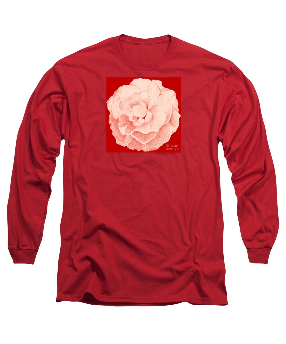 Pink Rose Long Sleeve T-Shirt featuring the digital art Rose On Red by Helena Tiainen