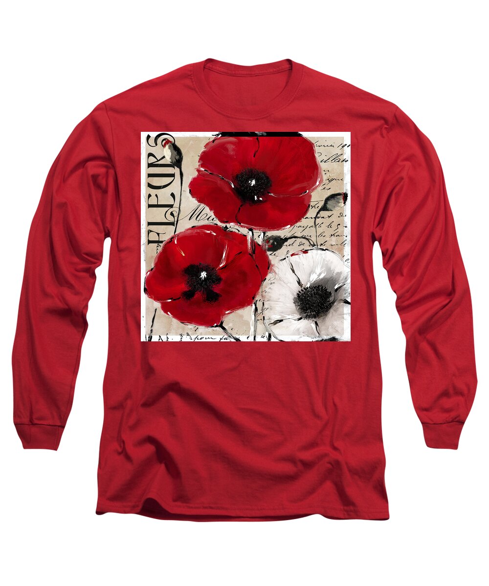 Poppy Long Sleeve T-Shirt featuring the painting Rouge II Poppies by Mindy Sommers