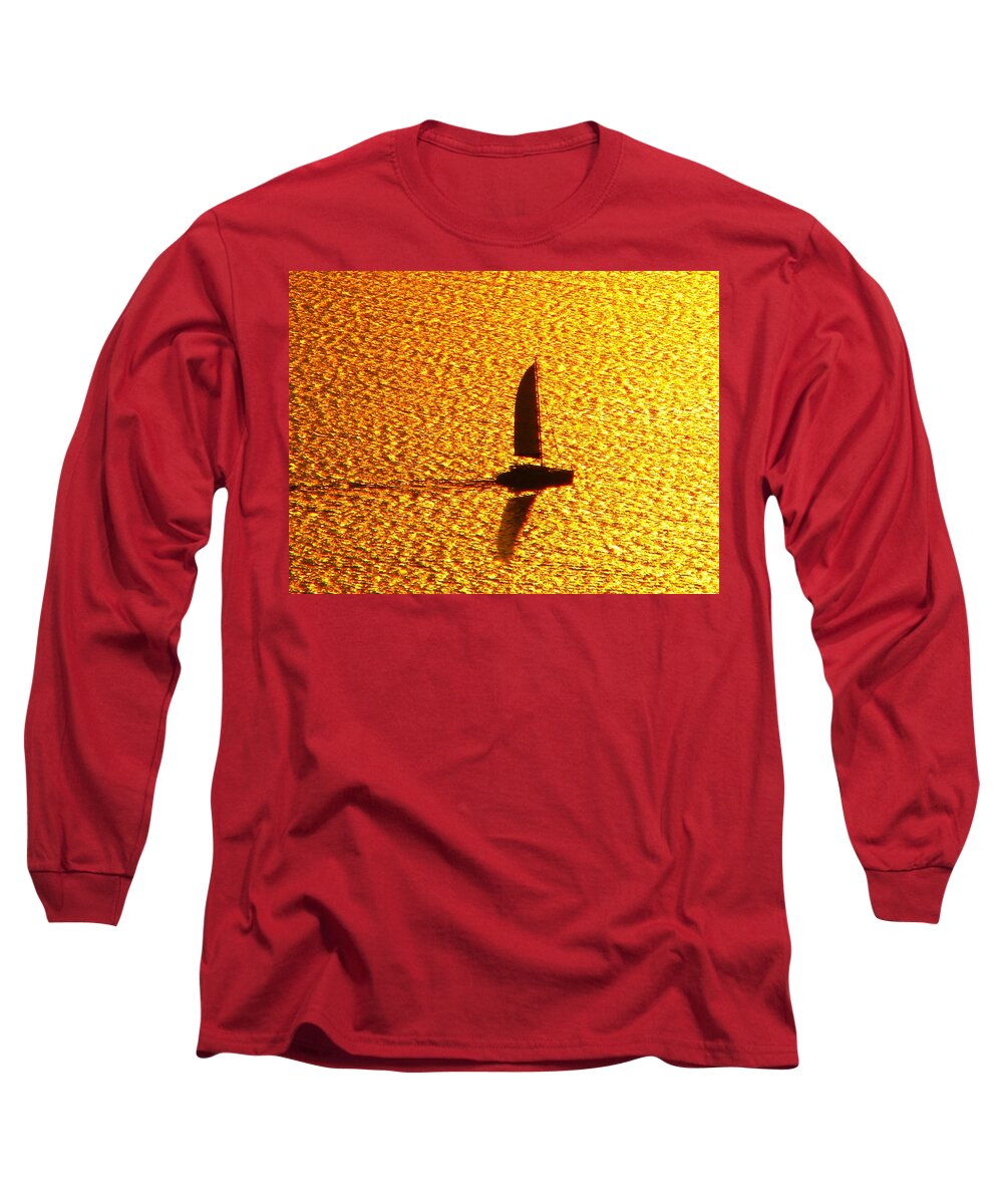 Water Long Sleeve T-Shirt featuring the photograph Sailing On Gold by Ana Maria Edulescu