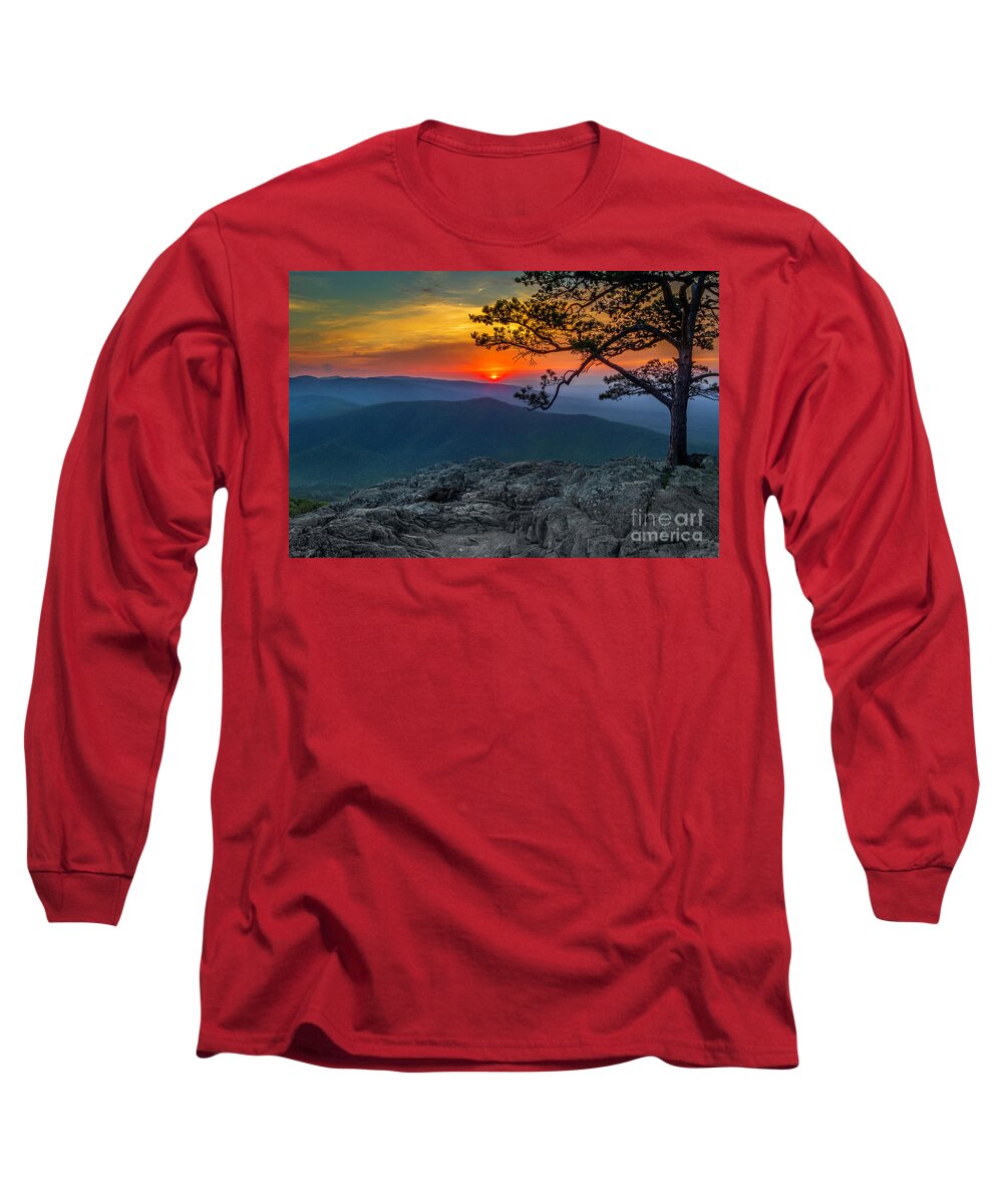 Ravens Long Sleeve T-Shirt featuring the photograph Scarlet Sky at Ravens Roost by Karen Jorstad