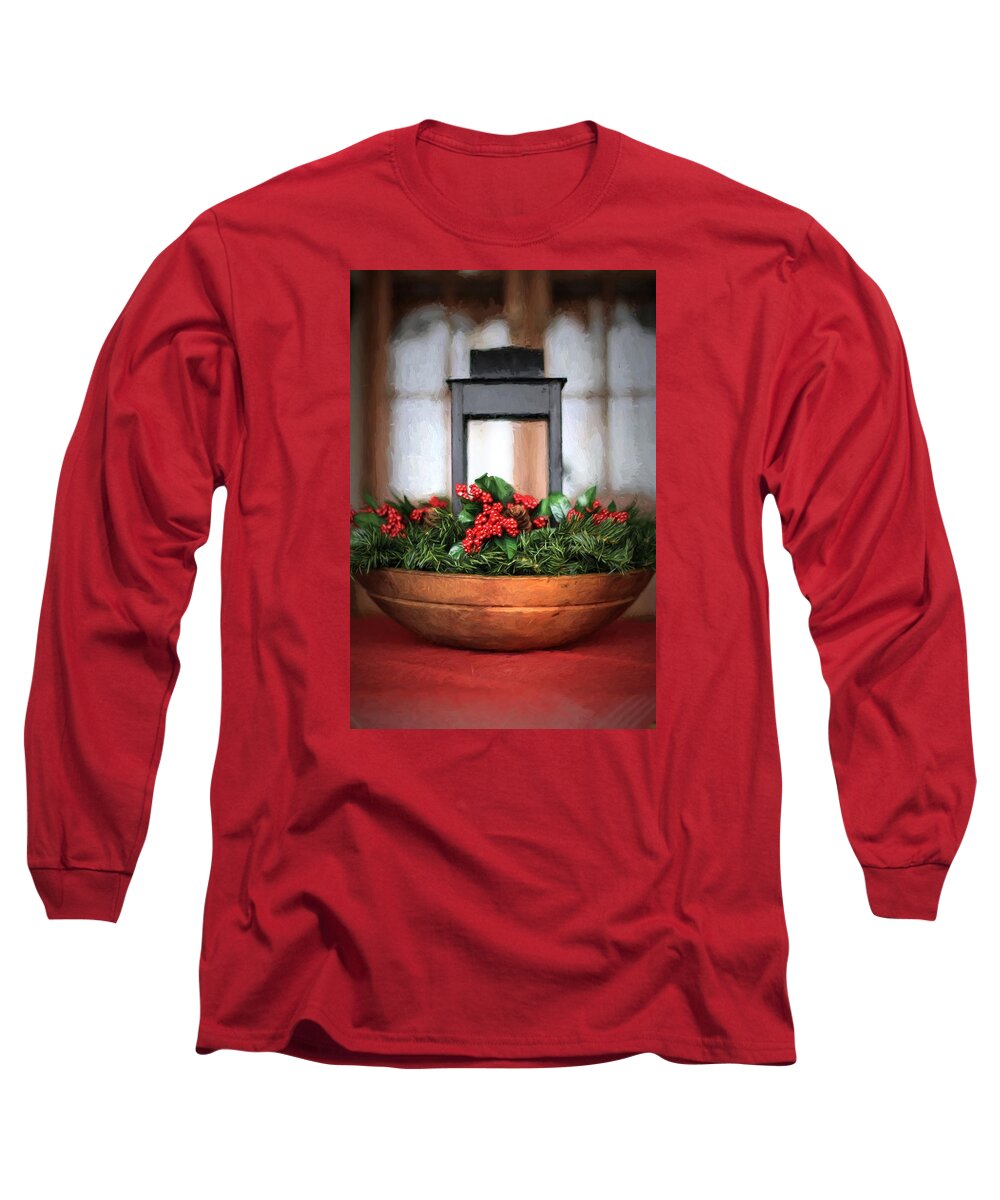 Holly Berries Long Sleeve T-Shirt featuring the photograph Seasons Greetings Christmas Centerpiece by Shelley Neff