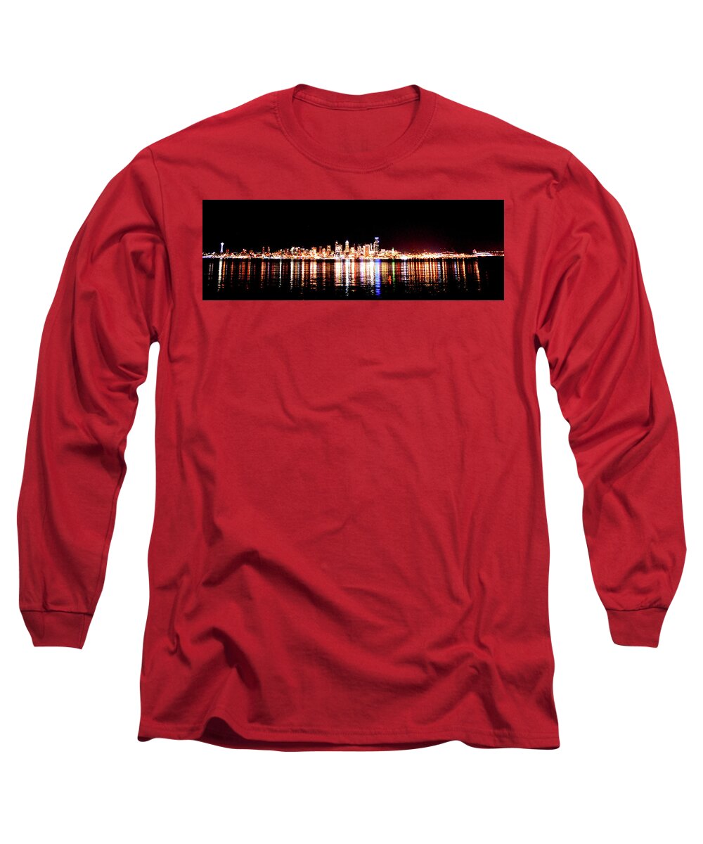  Long Sleeve T-Shirt featuring the photograph Seattle at Night - From Alki Beach by Brian O'Kelly