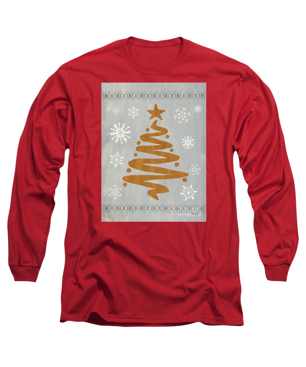Presents Long Sleeve T-Shirt featuring the painting Silver Gold Tree by Debbie DeWitt