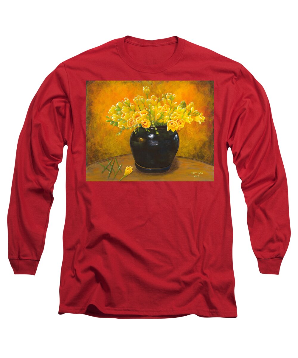 Freesia Long Sleeve T-Shirt featuring the painting A gift from the past by Helian Cornwell