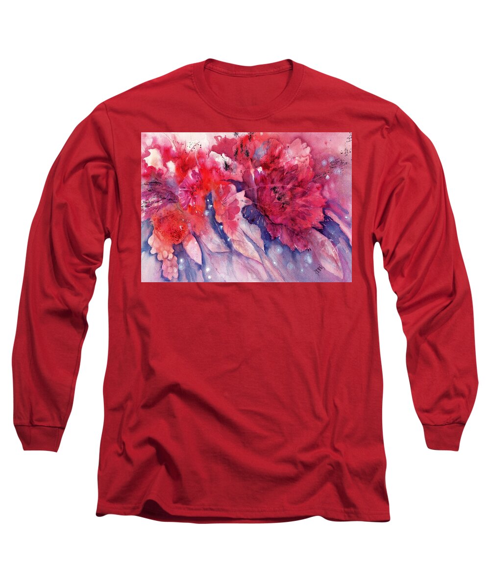 Beautiful Flowers Long Sleeve T-Shirt featuring the painting Flowers - Spring Awakening like a firework by Sabina Von Arx