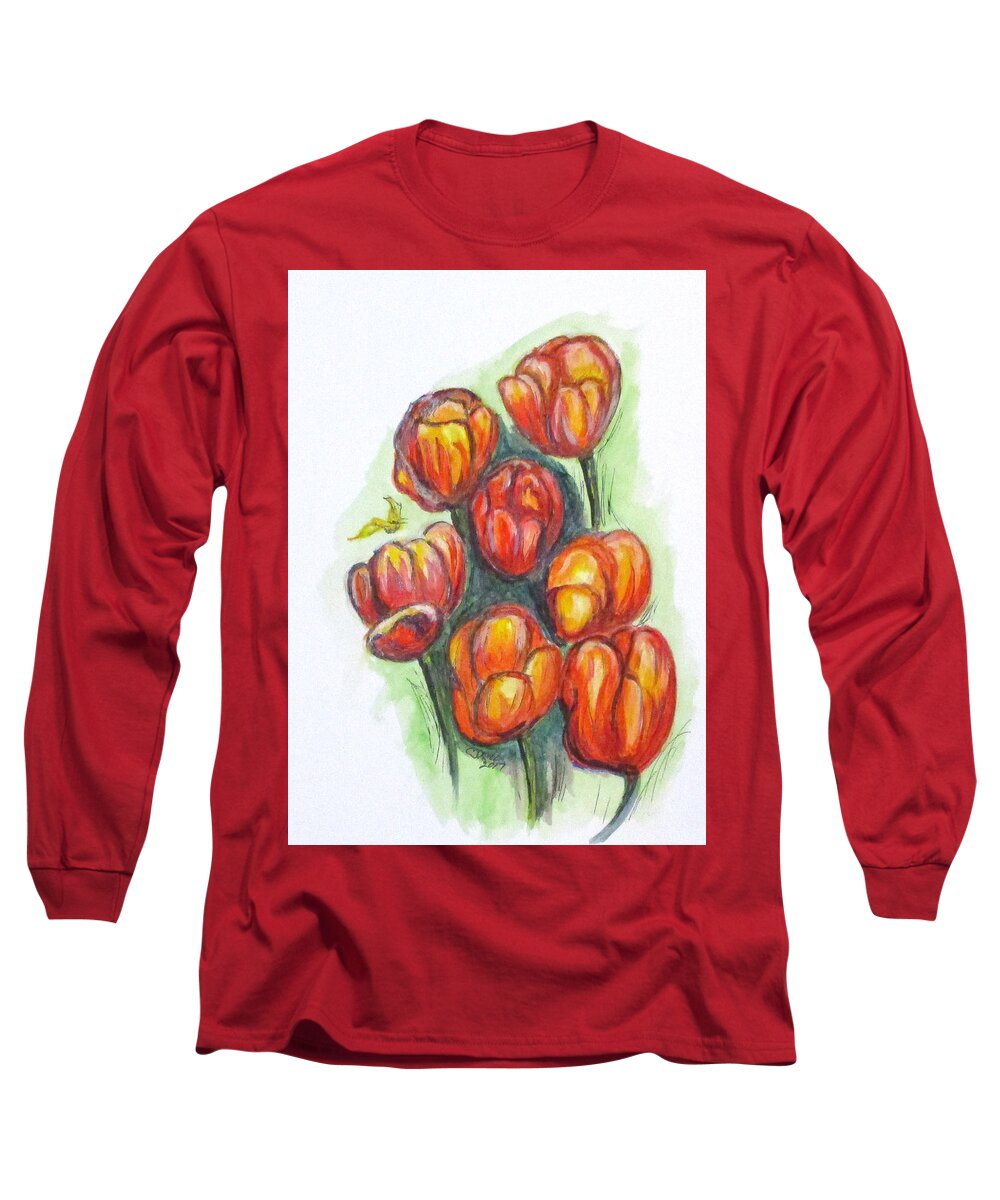 Tulips Long Sleeve T-Shirt featuring the painting Spring Tulips by Clyde J Kell