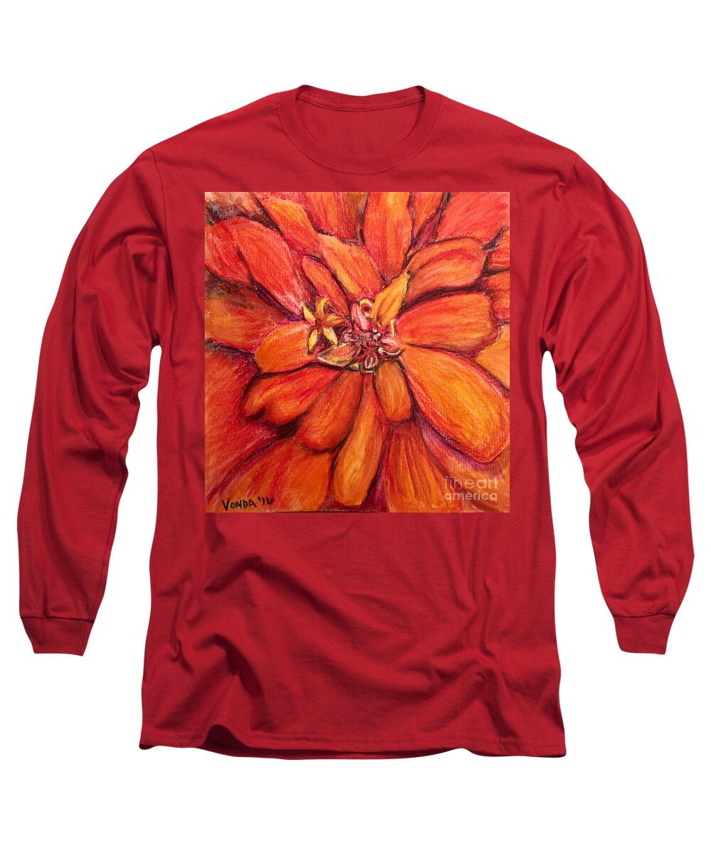 Macro Long Sleeve T-Shirt featuring the drawing Star Flower by Vonda Lawson-Rosa