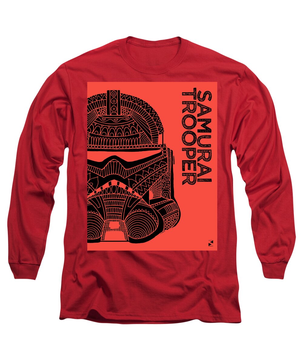 Stormtrooper Long Sleeve T-Shirt featuring the mixed media Stormtrooper Helmet - Red - Star Wars Art by Studio Grafiikka