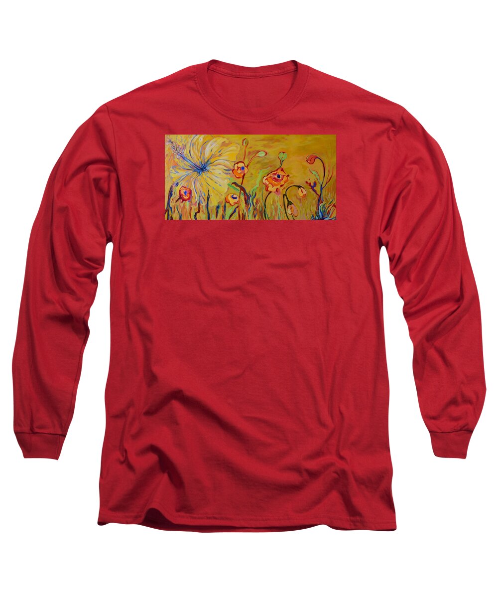 Flowers Long Sleeve T-Shirt featuring the painting Summer Hibiscus Flower by Gregory Merlin Brown