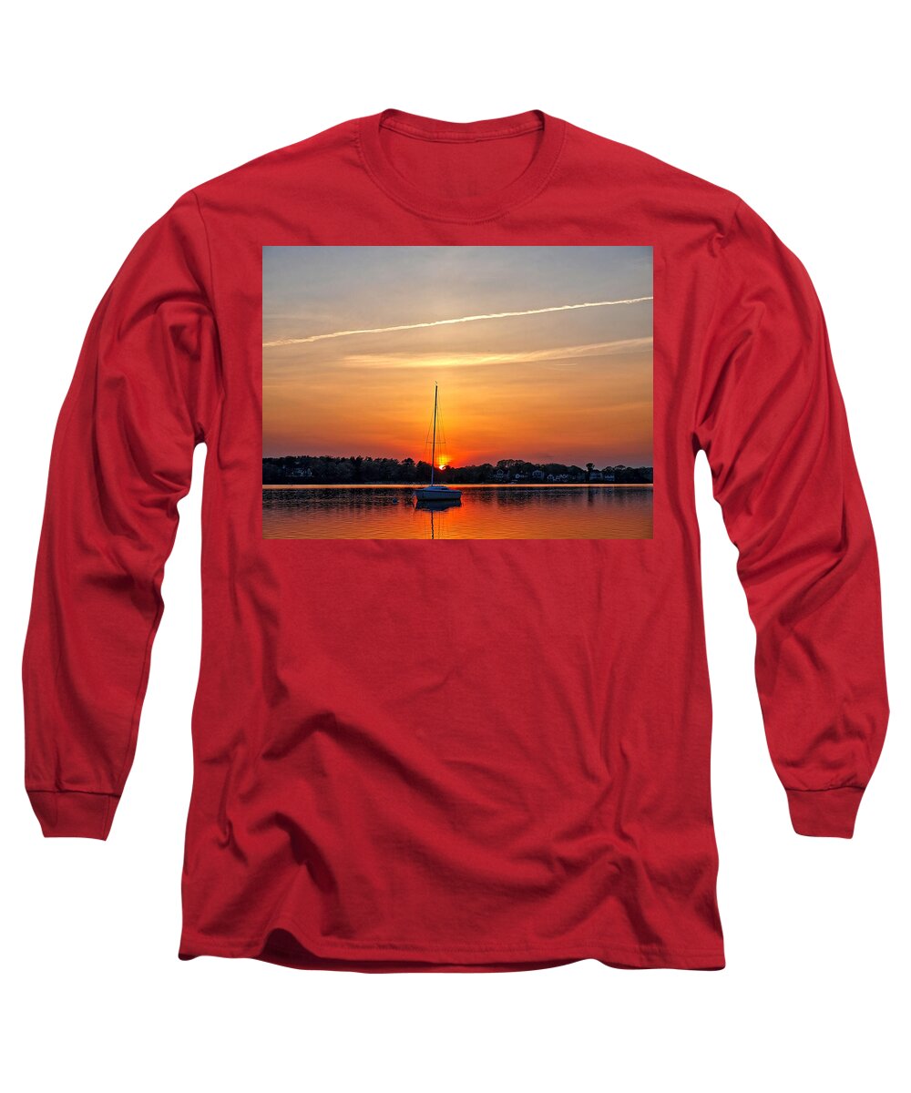 Sail Boat Long Sleeve T-Shirt featuring the photograph Summer Sunset at Anchor by Bruce Gannon
