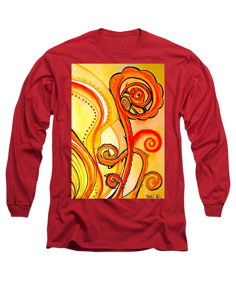 Sunny Long Sleeve T-Shirt featuring the painting Sunny Flower - Art by Dora Hathazi Mendes by Dora Hathazi Mendes