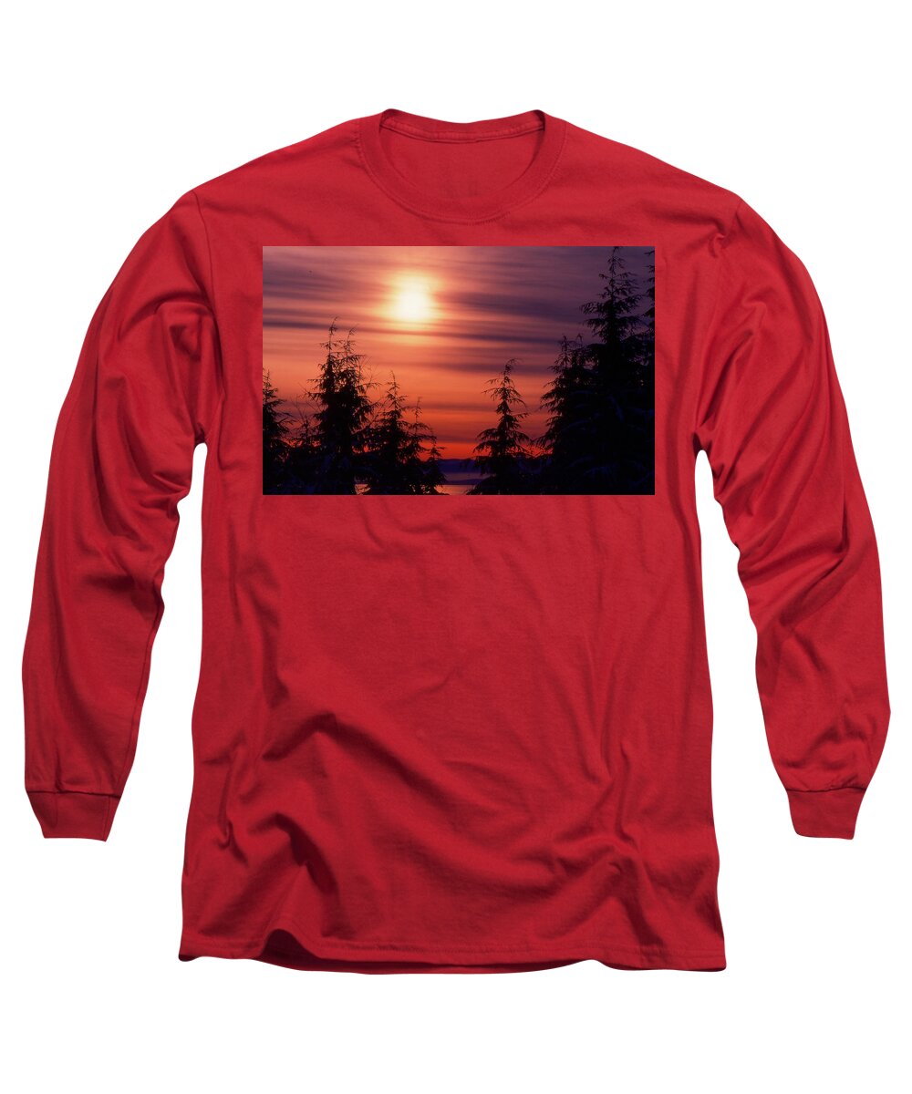 Abstract Long Sleeve T-Shirt featuring the digital art Sunset And Trees Two by Lyle Crump