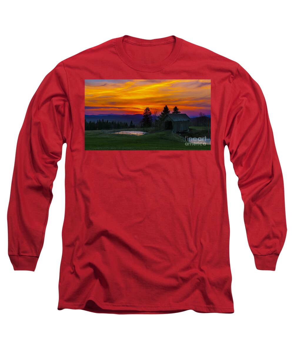 Foster Covered Bridge Long Sleeve T-Shirt featuring the photograph Sunset at the Foster Covered Bridge by Scenic Vermont Photography