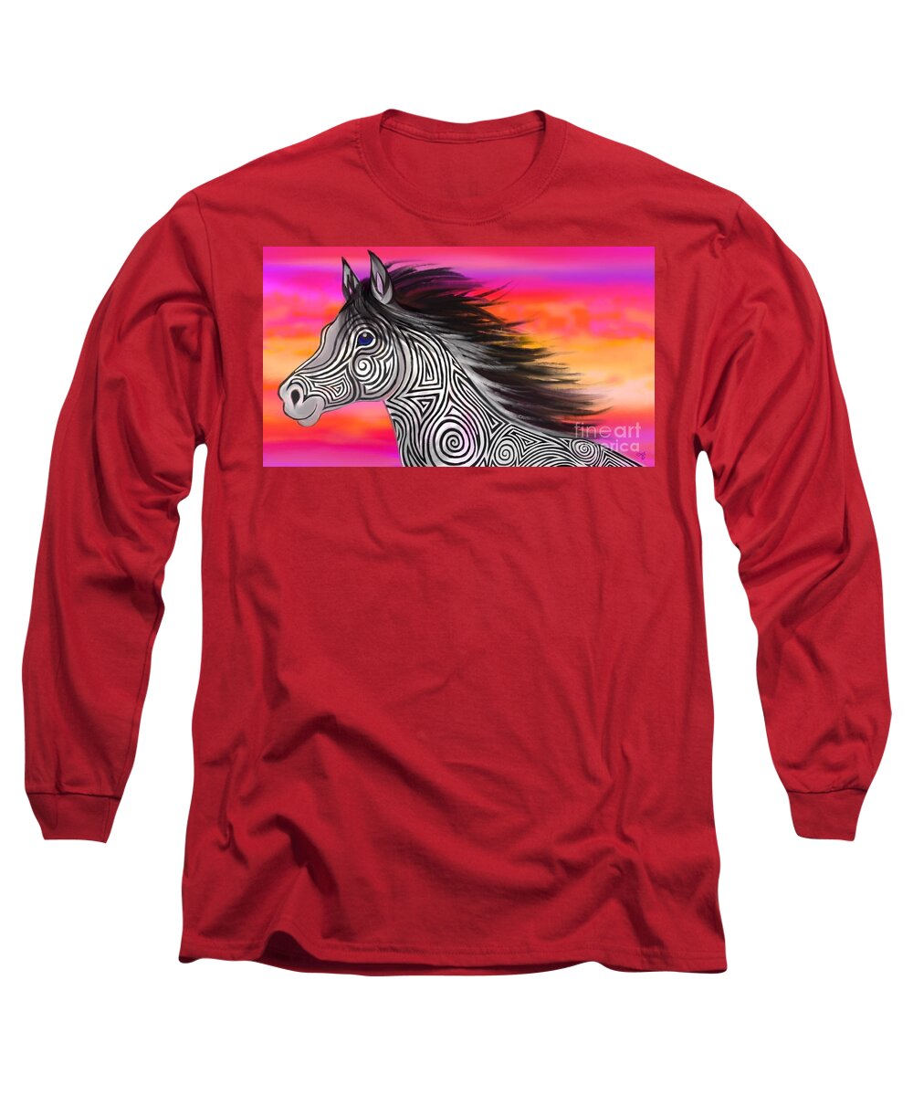 Horse Long Sleeve T-Shirt featuring the painting Sunset Ride Tribal Horse by Nick Gustafson