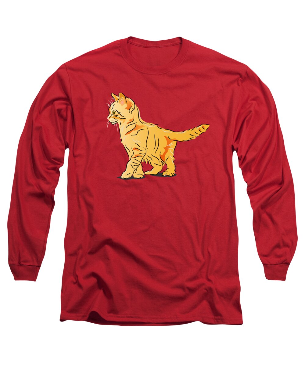 Graphic Cat Long Sleeve T-Shirt featuring the digital art Tabby Kitten by MM Anderson