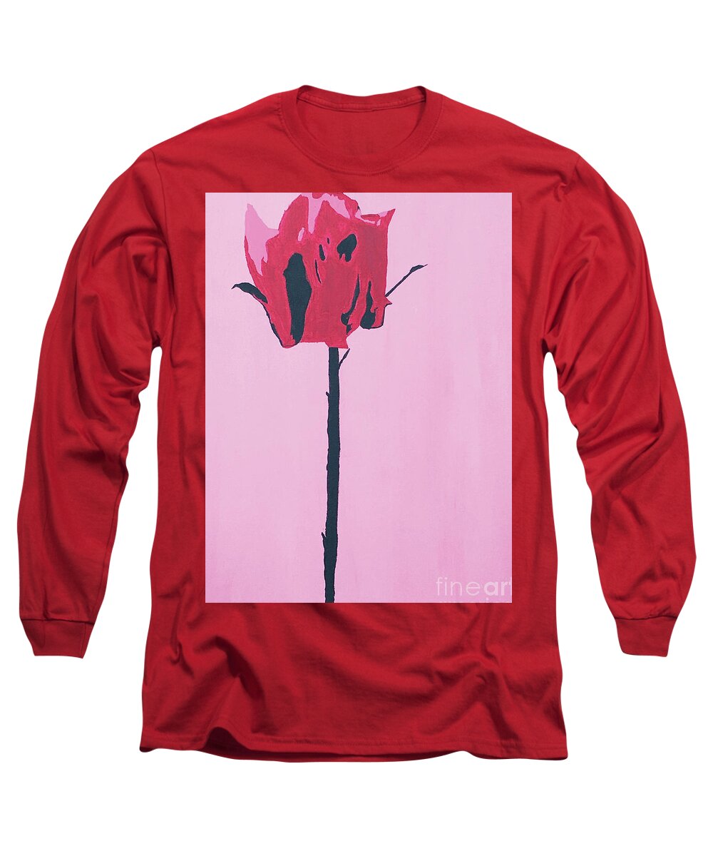 Rose Long Sleeve T-Shirt featuring the painting Tall Beauty by Karen Nicholson