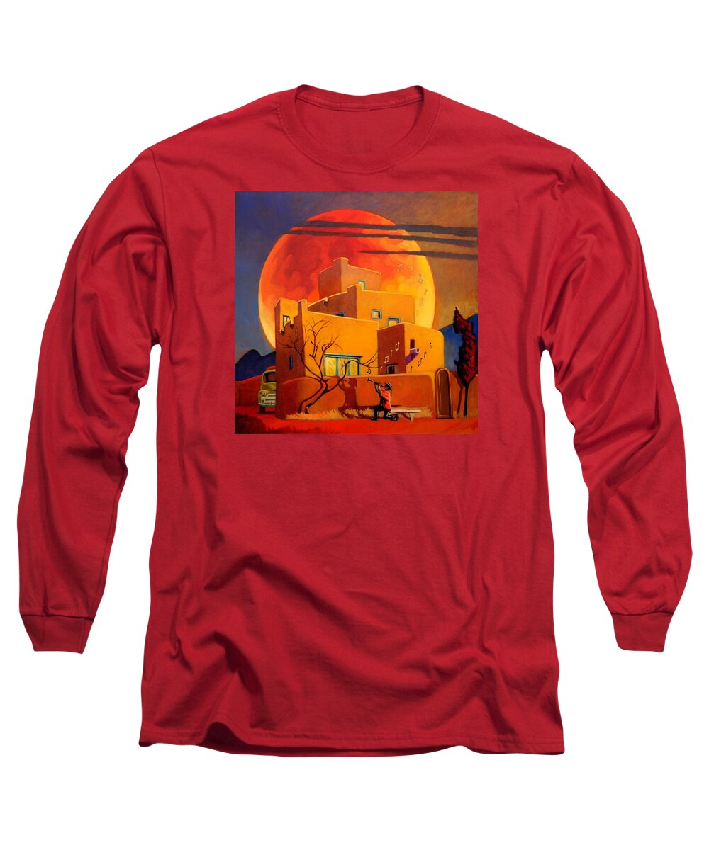Rare Long Sleeve T-Shirt featuring the painting Taos Wolf Moon by Art West