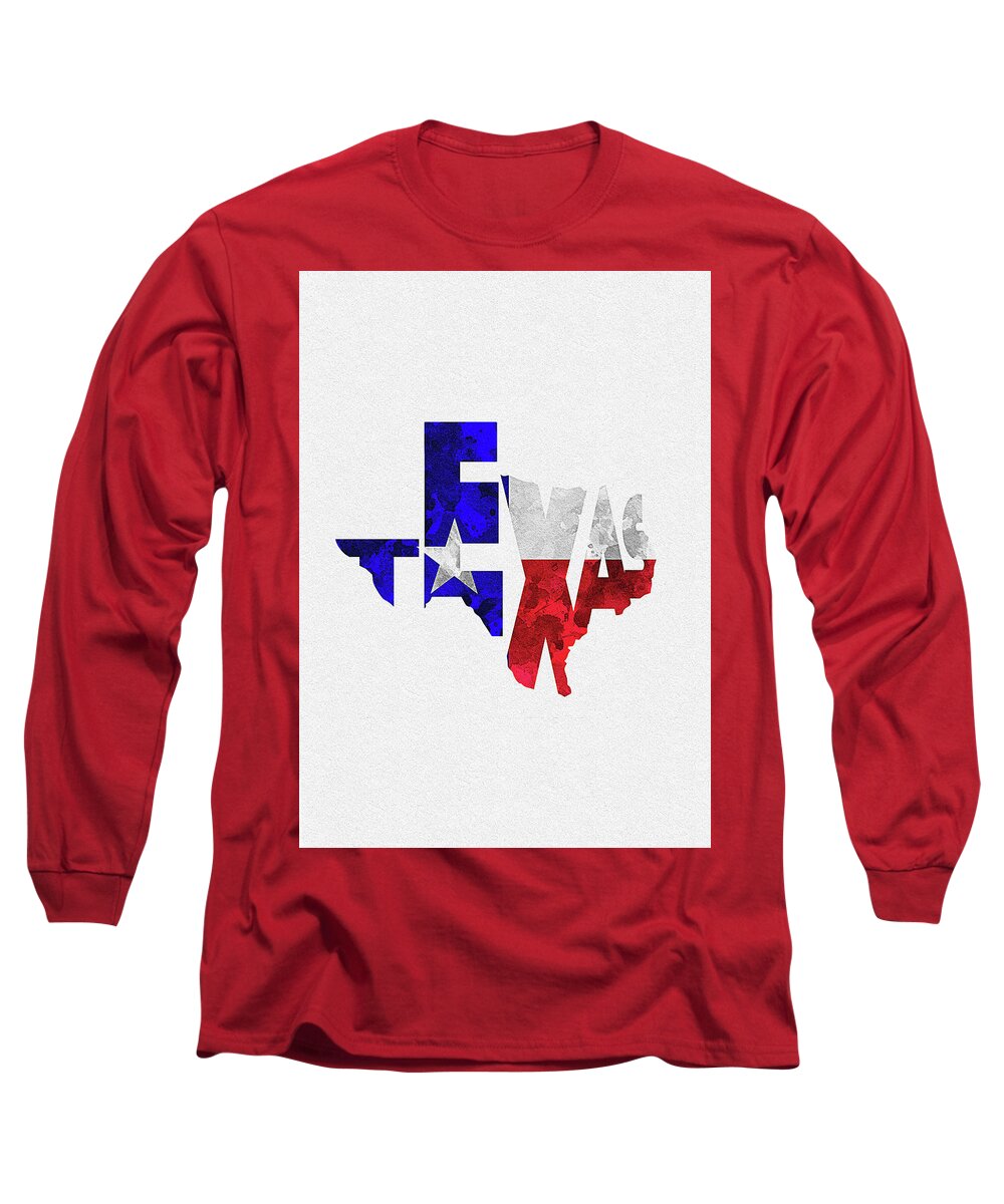 Texas Long Sleeve T-Shirt featuring the digital art Texas Typographic Map Flag by Inspirowl Design