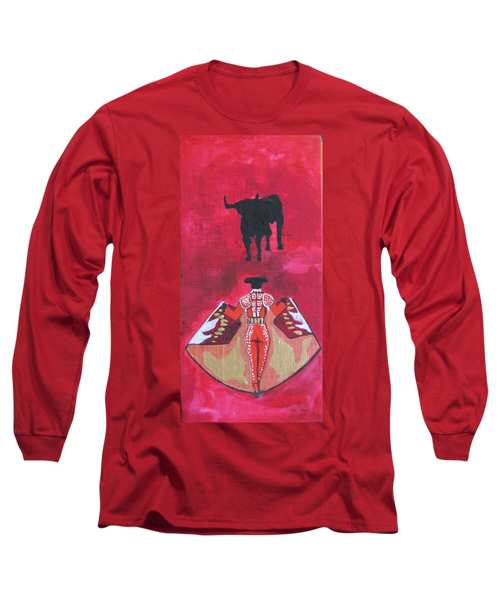 Spanish Art Long Sleeve T-Shirt featuring the painting The Bull Fight NO.1 by Patricia Arroyo