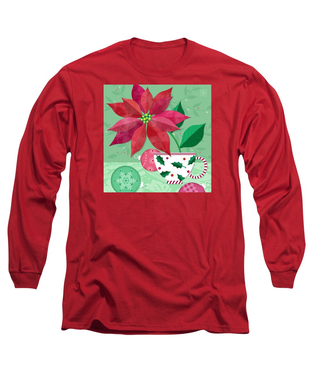 Christmas Long Sleeve T-Shirt featuring the digital art The Christmas Poinsettia by Valerie Drake Lesiak