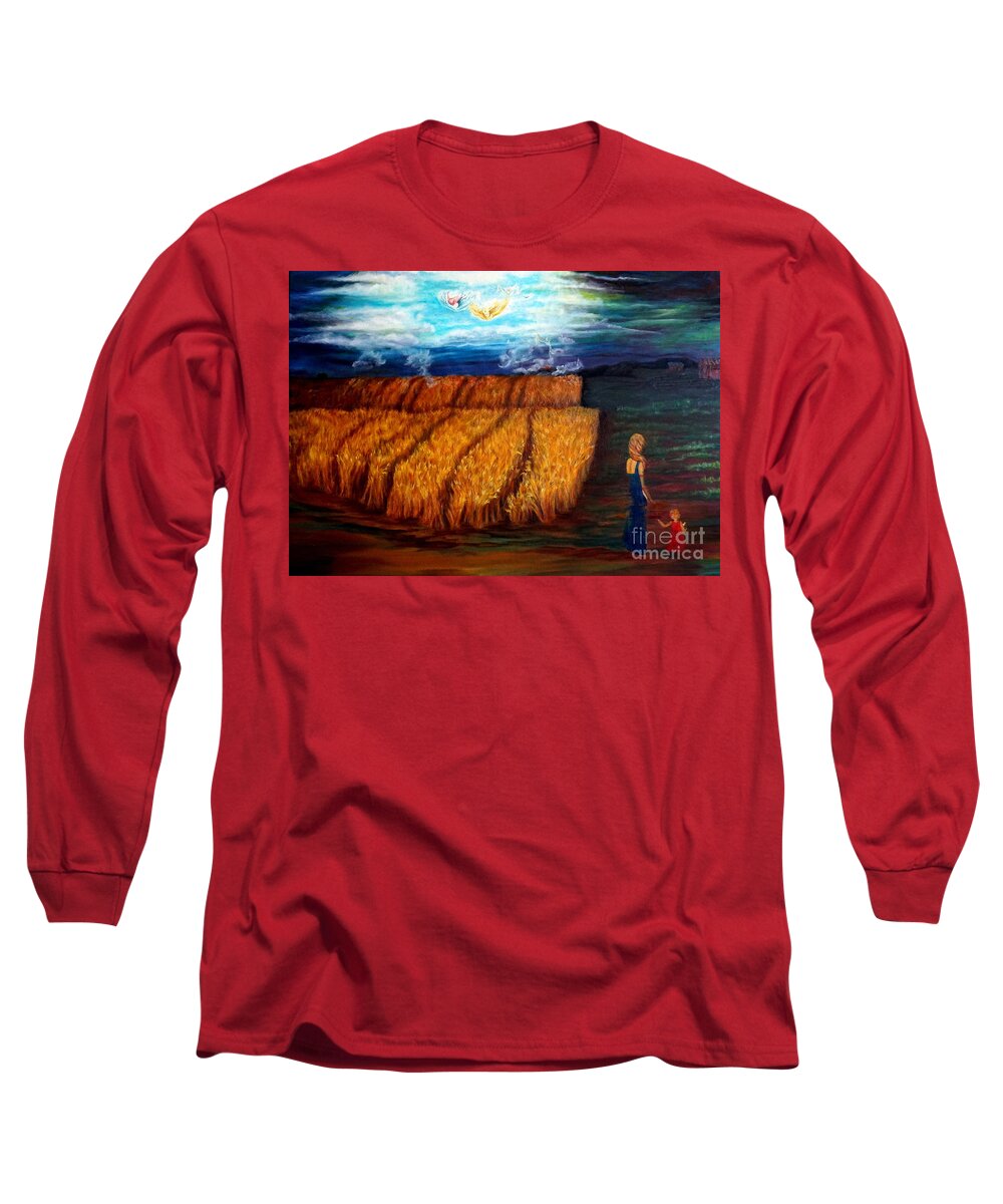 Angel Long Sleeve T-Shirt featuring the painting The Harvest by Georgia Doyle