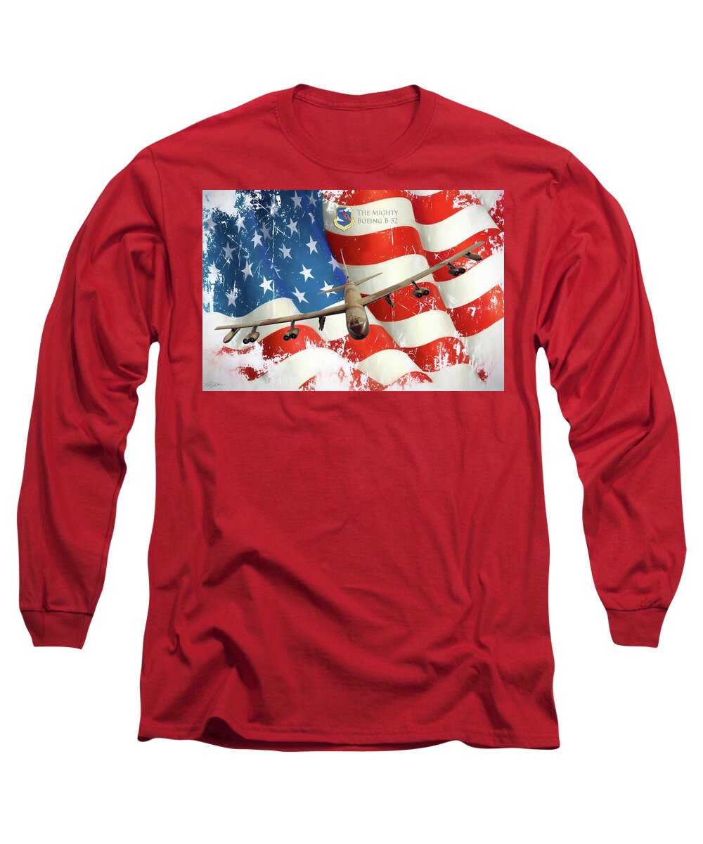 Aviation Long Sleeve T-Shirt featuring the digital art The Mighty B-52 by Peter Chilelli