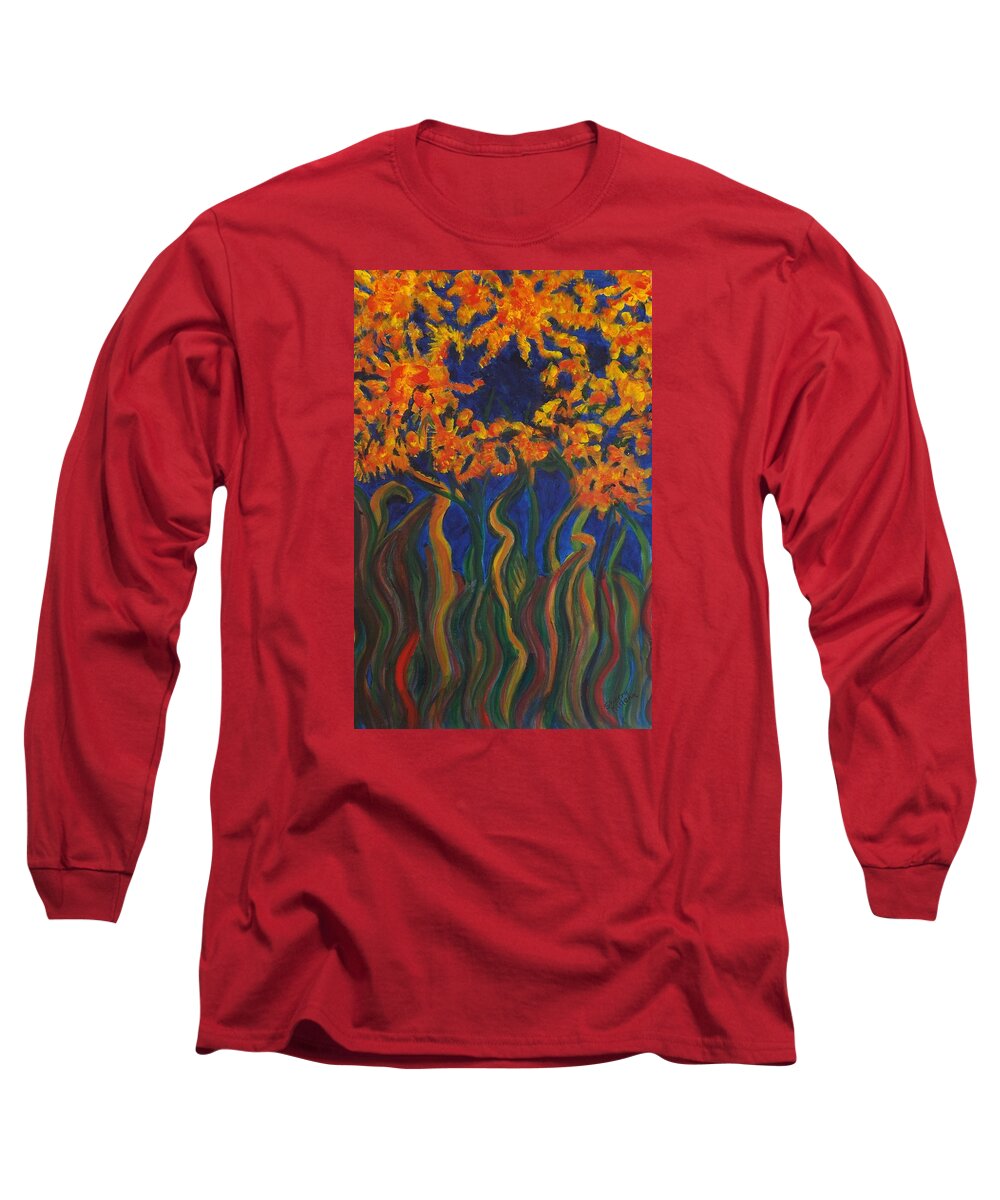 Orange Long Sleeve T-Shirt featuring the painting The October Bunch by Sherry Killam