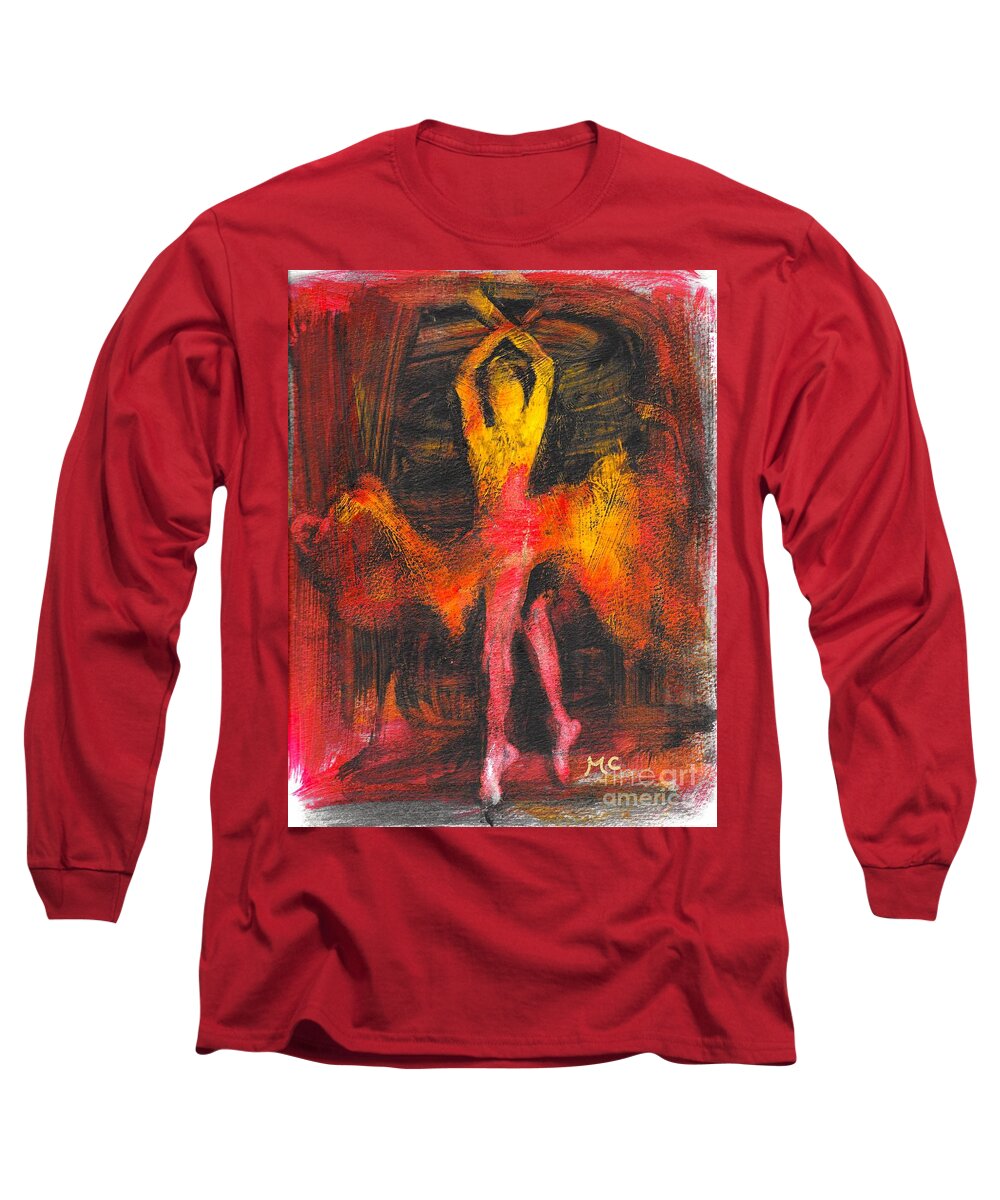 Dancer Long Sleeve T-Shirt featuring the mixed media The Performer by Mafalda Cento